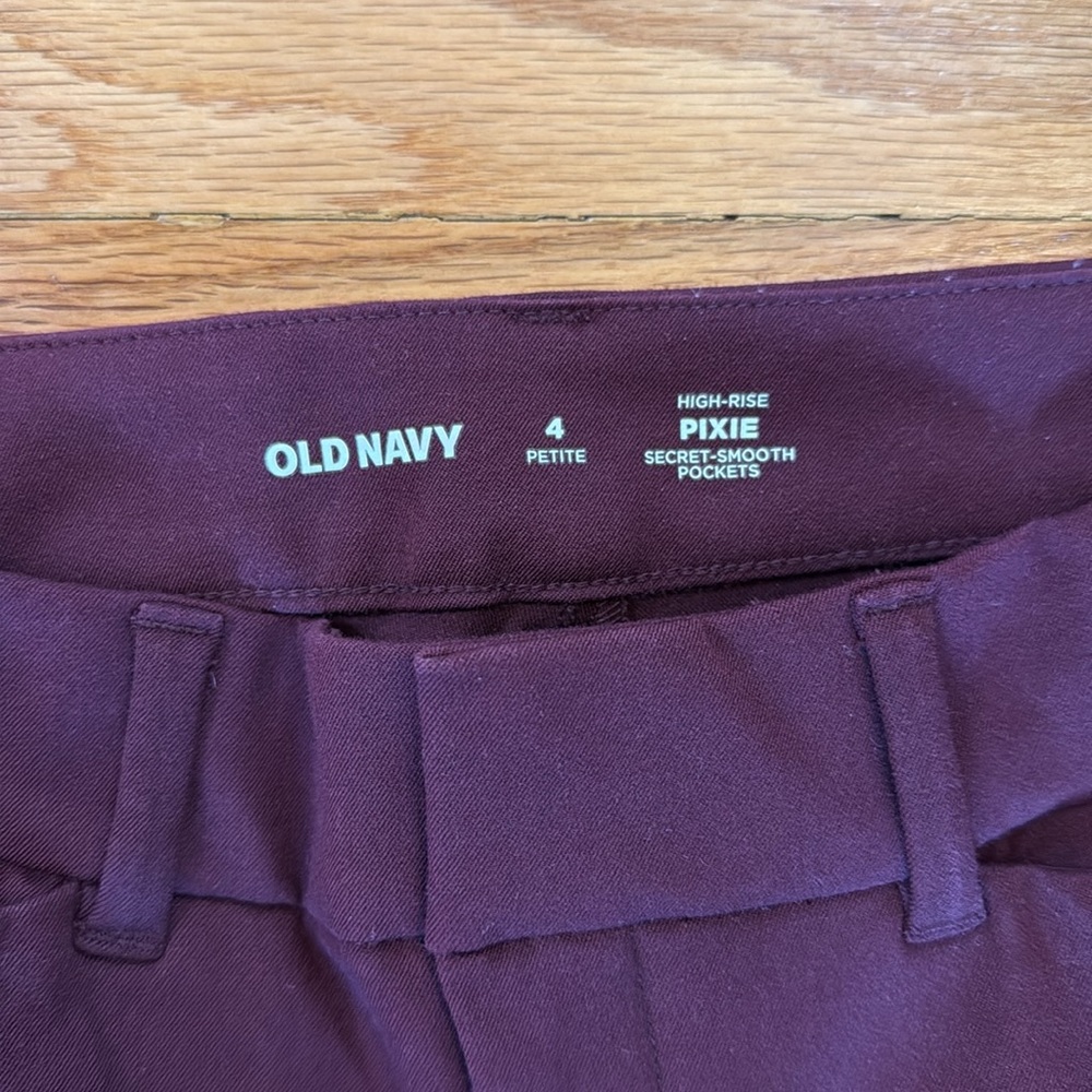 Old Navy Burgundy/Maroon High Rise Pixie Petite Fit Pants 4p - Picture 2 of 6